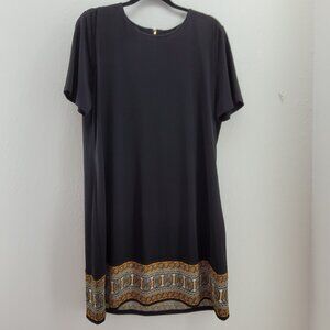 Michael Kors Dress Womens XL Black w Design on Hem Short Sleeve Zip up